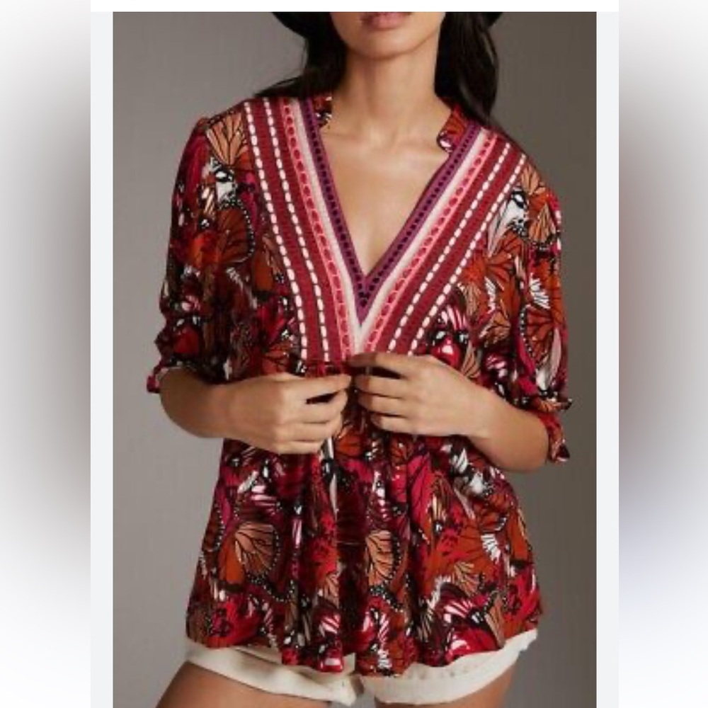 Anthropology blank London bohemian relaxed fit embroidered detail top
